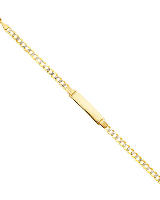 14K Two-Tone Gold Children’s White Pave Curb Link ID Bracelet