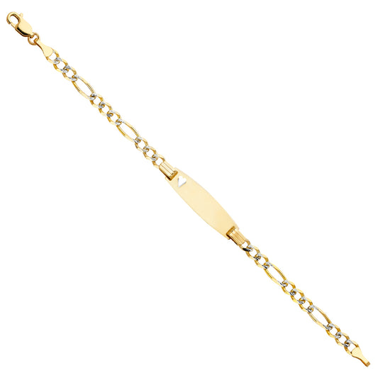 14K Two-Tone Gold Children’s Figaro White Pave Link Heart Accent ID Bracelet