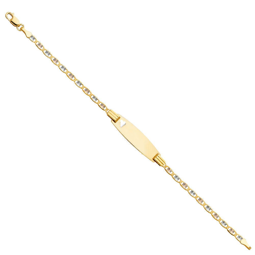 14K Tri-Color Gold Children’s Diamond-Cut Valentino Link Heart Accent ID Bracelet