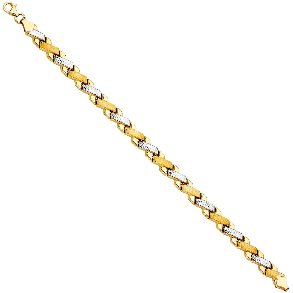 14K Two-Tone Gold Diamond Cut Bar Design Women's Bracelet size 7.25"