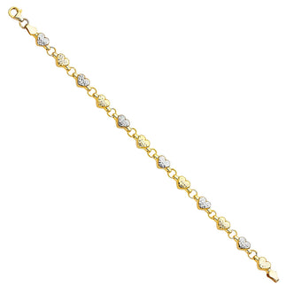 14K Two-Tone Gold Diamond Cut Heart Design Women's Bracelet size 7.25
