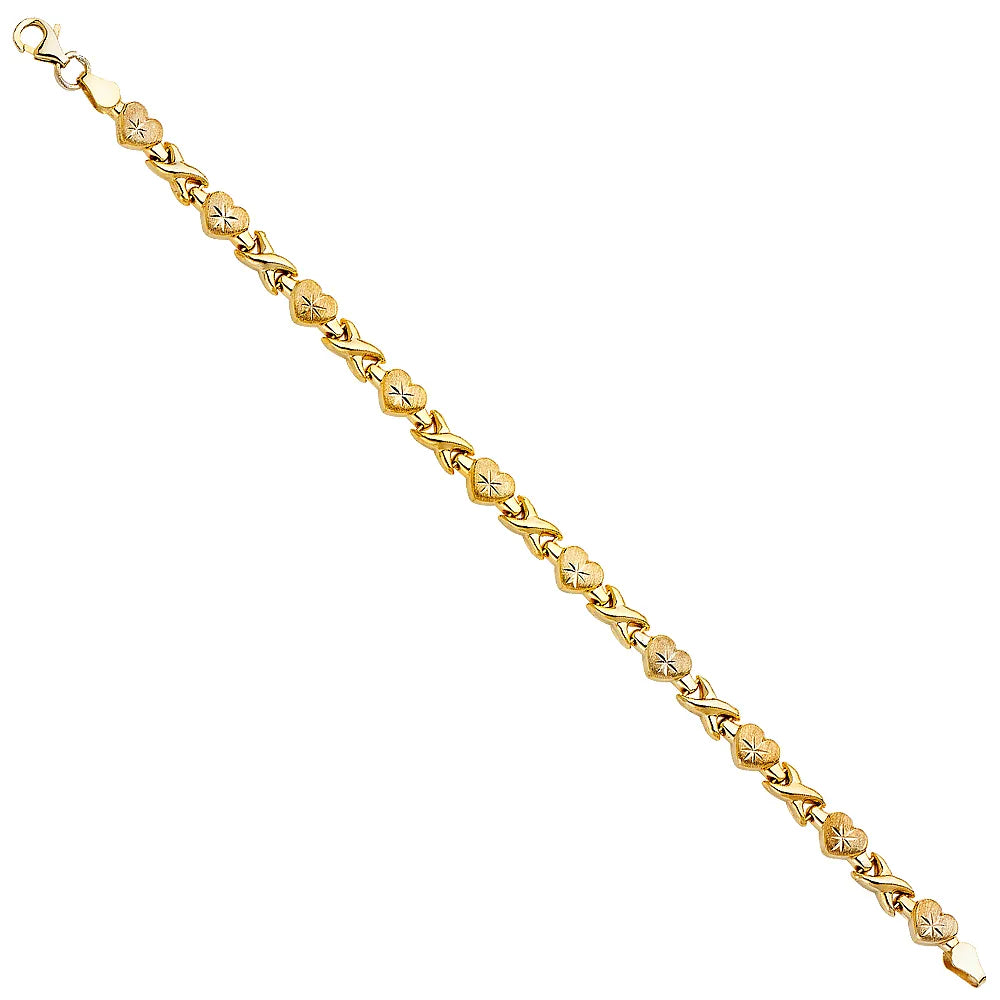 14K Yellow Gold Diamond Cut Heart and Infinity Design Women's Bracelet size 7.25"