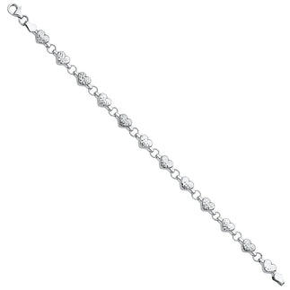 14K White Gold Diamond Cut Heart Design Women's Bracelet size 7.25
