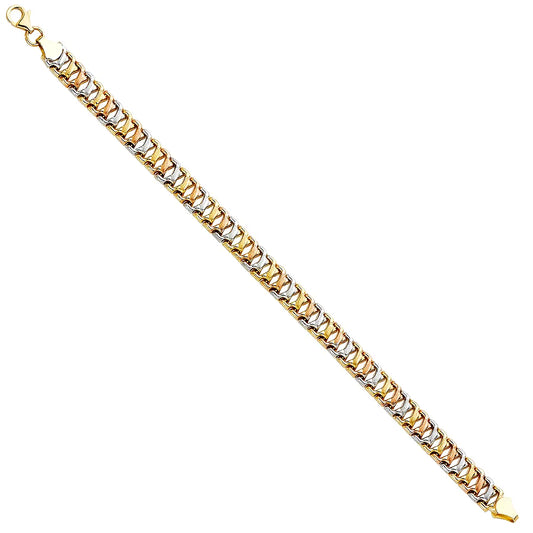 14K Tri-Color Gold Fancy Link Women's Bracelet Size 7.25"