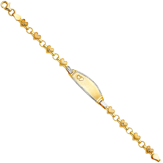14K Yellow Gold Children’s Diamond-Cut Heart XO Design ID Bracelet