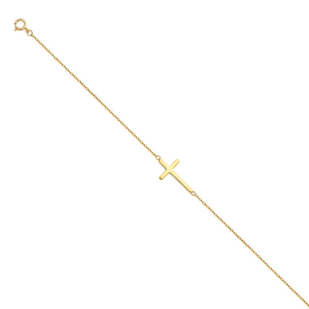 14K Yellow Gold Woman’s Polished Cross Bracelet