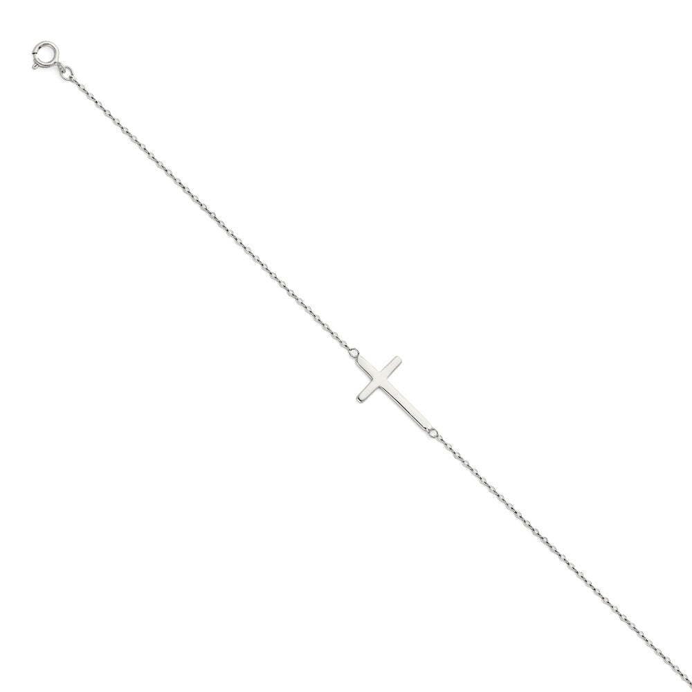 14K White Gold Woman’s Horizontal Cross Bracelet