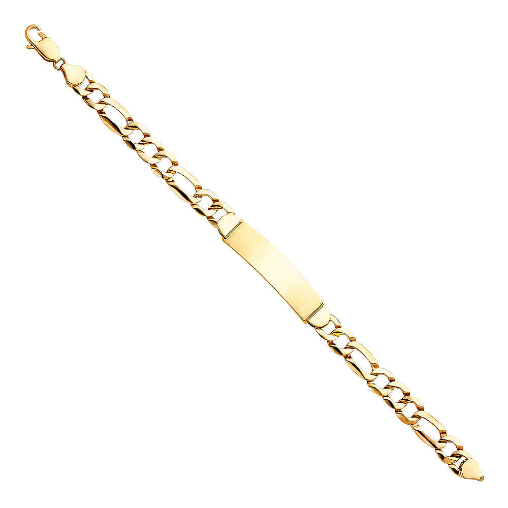 14K Yellow Gold Light-Weight Figaro Link Men’s ID Bracelet 8.5mm Wide