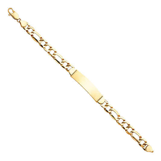 14K Yellow Gold Light-Weight Figaro Link Men’s ID Bracelet 8.5mm Wide