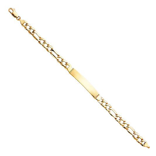 14K Yellow Gold Light-Weight Figaro Link Men’s ID Bracelet 17mm Wide