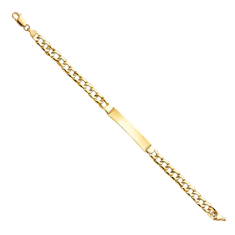 14K Yellow Gold Light-Weight Cuban Curb Link Men’s ID Bracelet 7mm Wide
