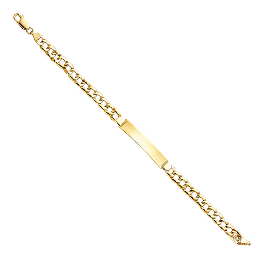 14K Yellow Gold Light-Weight Cuban Curb Link Men’s ID Bracelet 7mm Wide