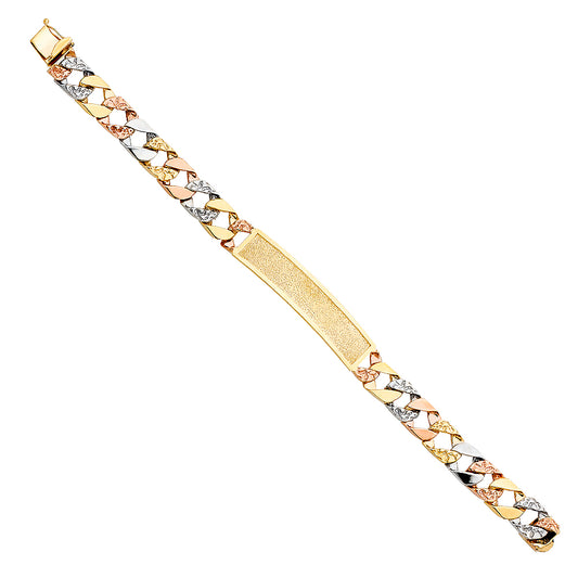 14K Tri-Color Gold Cuban Link Men’s ID Plate Bracelet-10mm Wide