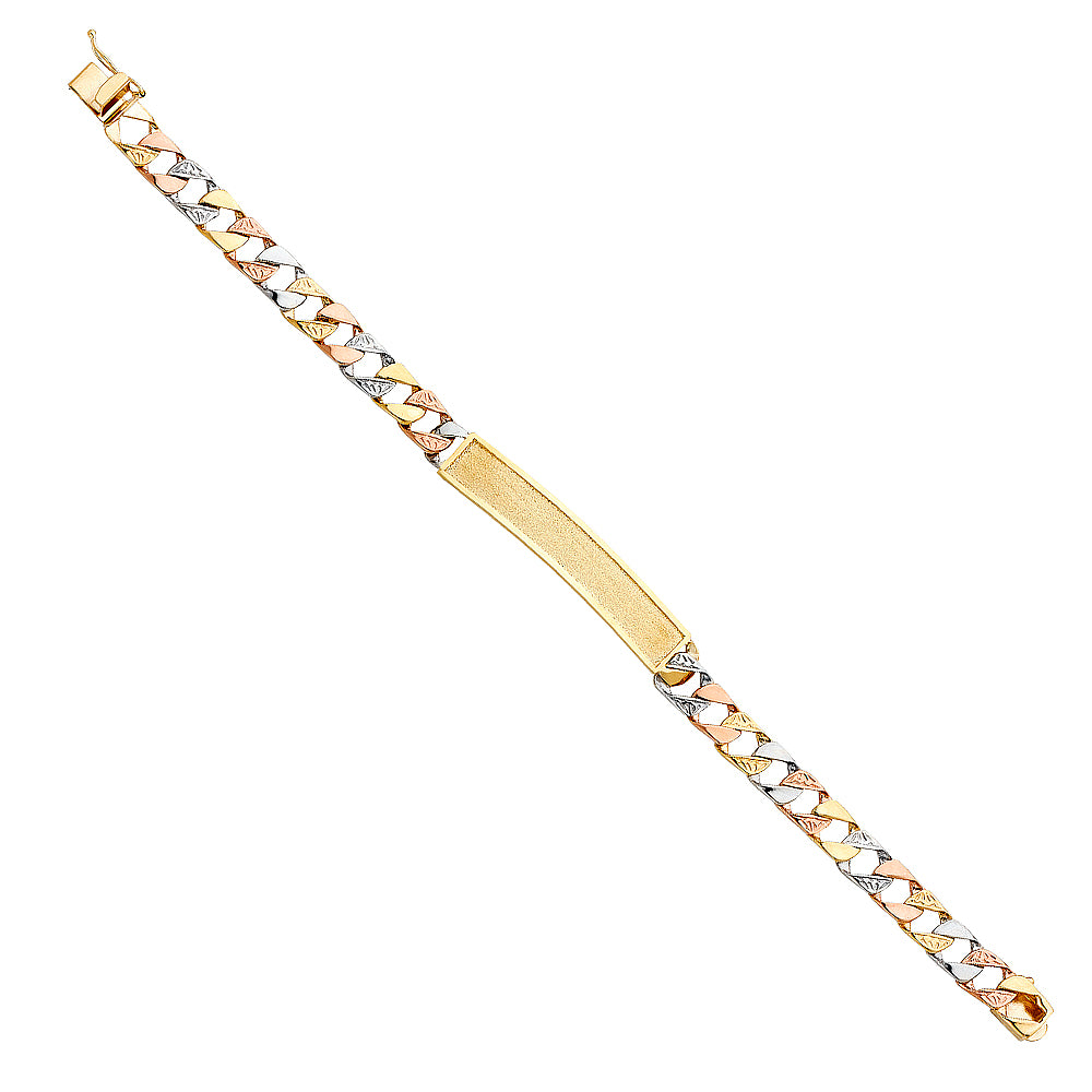 14K Tri-Color Gold Cuban Link Men’s ID Plate Bracelet-7.5mm Wide