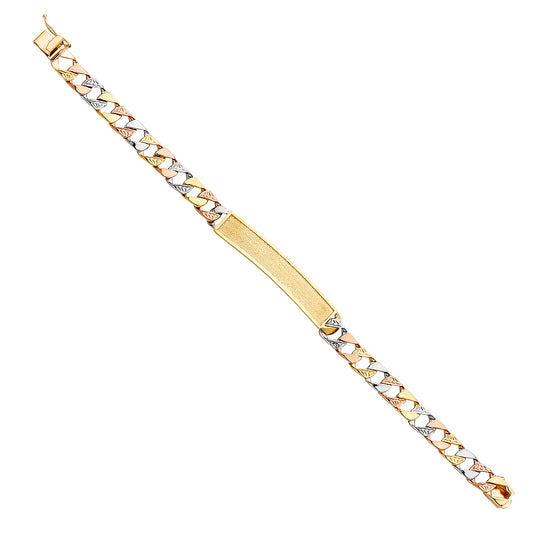 14K Tri-Color Gold Cuban Link Men’s ID Plate Bracelet-7.5mm Wide