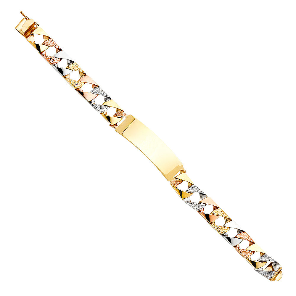 14K Tri-Color Gold Cuban Link Men’s ID Plate Bracelet-12mm Wide