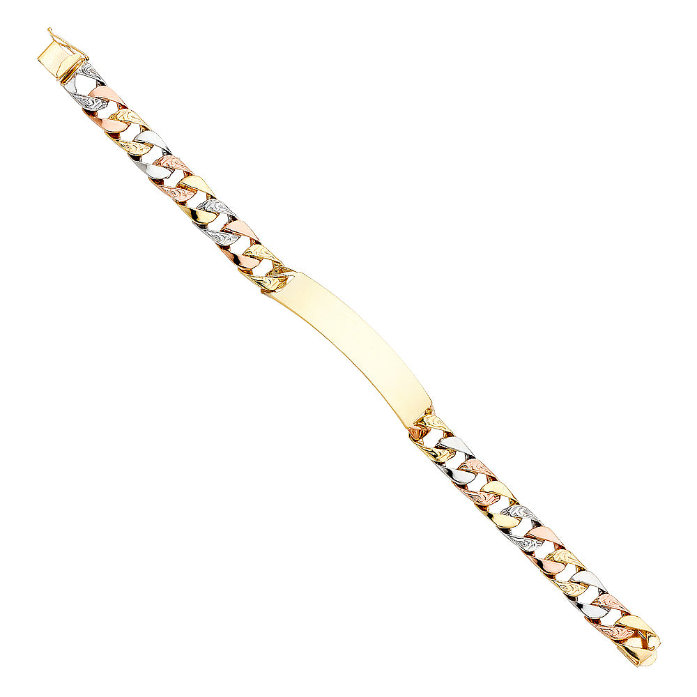 14K Tri-Color Gold Cuban Link Men’s ID Plate Bracelet-9mm Wide