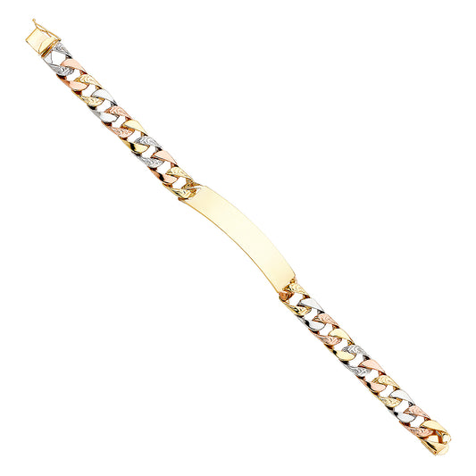 14K Tri-Color Gold Cuban Link Men’s ID Plate Bracelet-9mm Wide