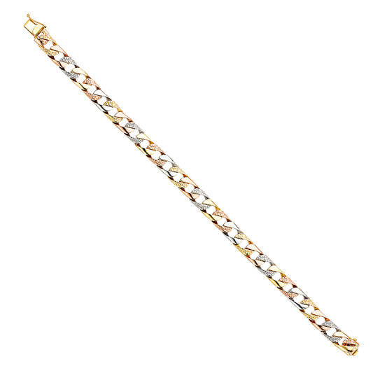 14K Tri-Color Gold Cuban Link Men’s Bracelet-7.5mm Wide