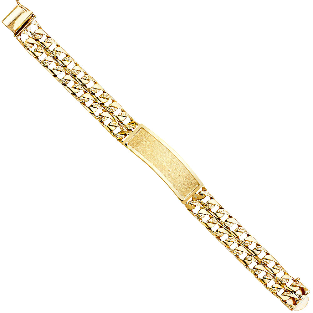 14K Yellow Gold 2-Line Cuban Link ID Plate Men's Bracelet-15mm Wide total width of the combined chains