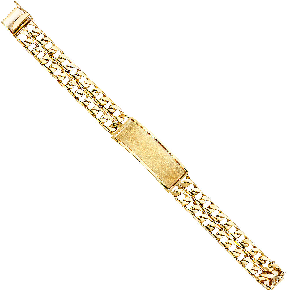 14K Yellow Gold 2-Line Cuban Link ID Plate Men's Bracelet-15mm Wide total width of the combined chains