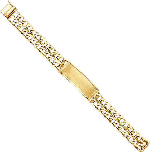 14K Yellow Gold 2-Line Cuban Link ID Plate Men's Bracelet-15mm Wide total width of the combined chains
