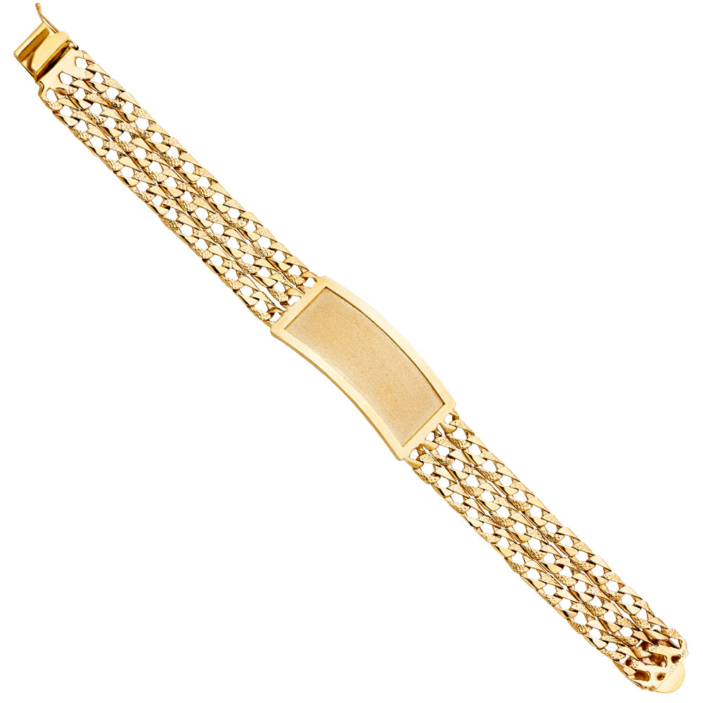 14K Yellow Gold 3-Row Light-Weight Cuban Curb Link Men’s ID Bracelet-17mm Wide total width of the combined chains