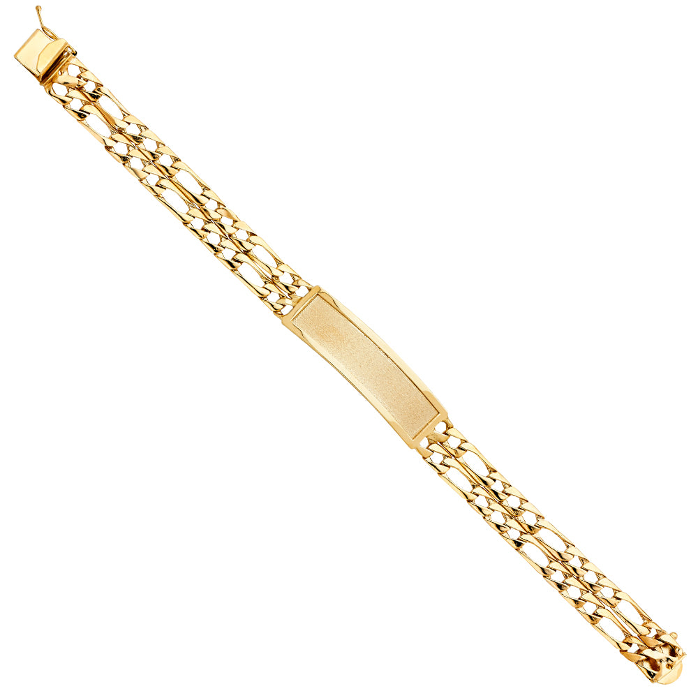 14K Yellow Gold 2-Row Light-Weight Figaro Link Men’s ID Bracelet-11.5mm Wide total width of the combined chains