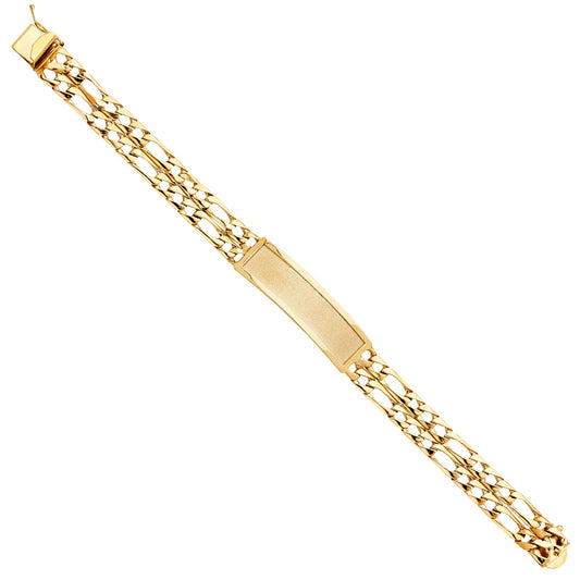 14K Yellow Gold 2-Row Light-Weight Figaro Link Men’s ID Bracelet-11.5mm Wide total width of the combined chains