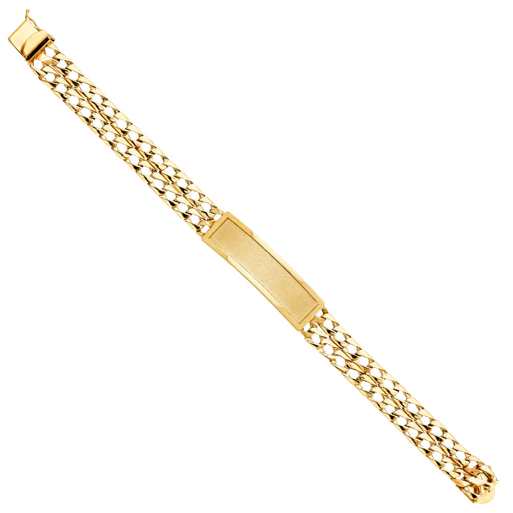 14K Yellow Gold 2-Row Light-Weight Cuban Curb Link Men’s ID Bracelet-11mm Wide total width of the combined chains