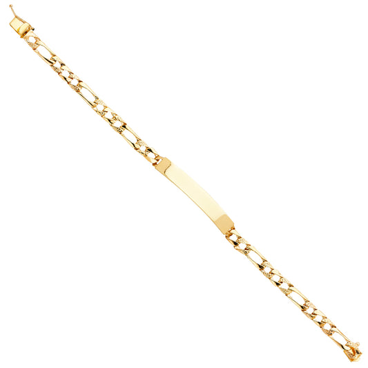 14K Yellow Gold Light-Weight Figaro Link Men’s ID Bracelet 6mm Wide