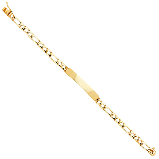 14K Yellow Gold Light-Weight Figaro Link Men’s ID Bracelet 5.5mm Wide