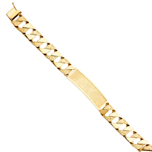 Men’s 14K Yellow Gold Polished/ Nugget Finished Curb Link Framed-ID Bracelet-15mm Wide
