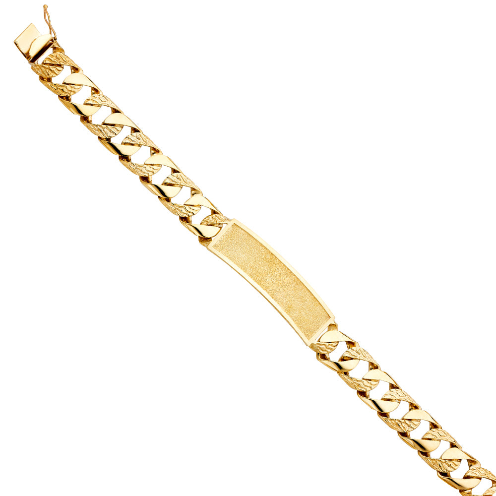 Men’s 14K Yellow Gold Polished/ Nugget Finished Curb Link Framed-ID Bracelet-13mm Wide