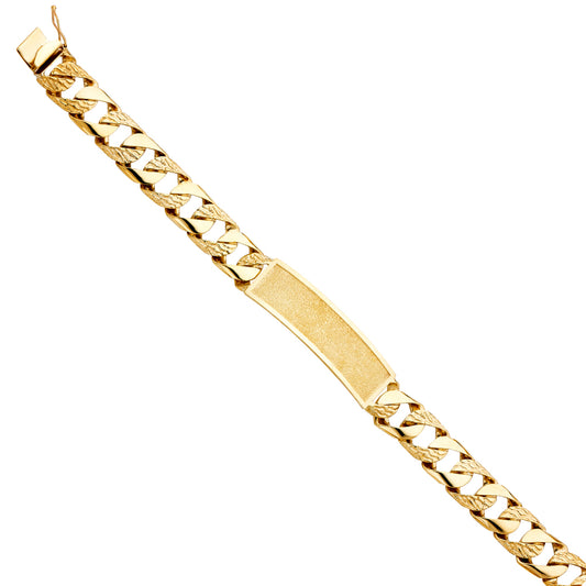 Men’s 14K Yellow Gold Polished/ Nugget Finished Curb Link Framed-ID Bracelet-13mm Wide