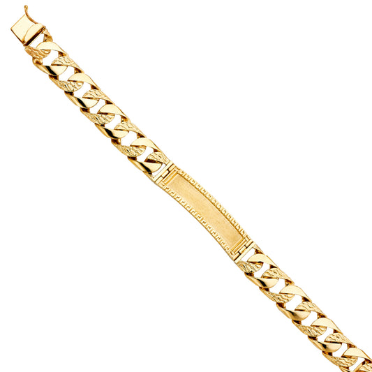 Men’s 14K Yellow Gold Polished/ Nugget Finished Curb Link Framed-ID Bracelet-13mm Wide