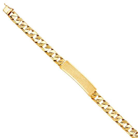 Men’s 14K Yellow Gold Polished/ Nugget Finished Curb Link Framed-ID Bracelet-10mm Wide