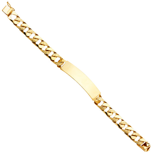 14K Yellow Gold Men’s Polish / Nugget Finished Curb Link ID Plate Bracelet-9.5mm Wide