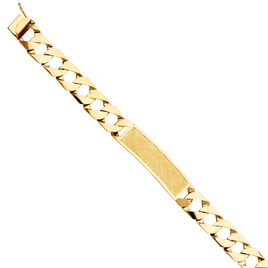 14K Yellow Gold Men’s Curb Link Sandblast Finished ID Plate Bracelet-14mm Wide