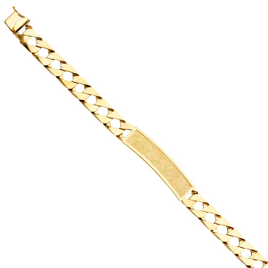 14K Yellow Gold Men’s Curb Link Sandblast Finished ID Plate Bracelet-11mm Wide
