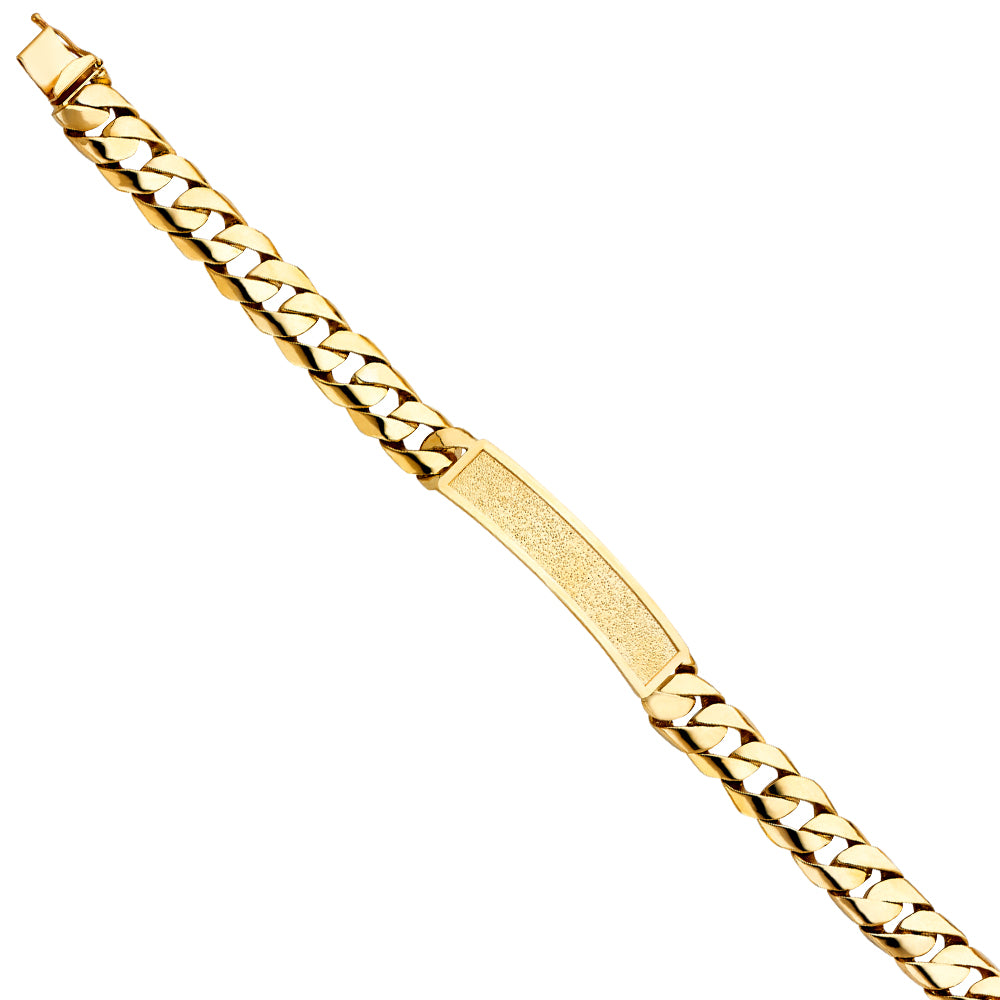 14K Yellow Gold Men’s Curb Link Sandblast Finished ID Plate Bracelet-11mm Wide