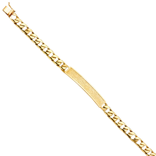 14K Yellow Gold Men’s Curb Link Sandblast Finished ID Plate Bracelet-7.5mm Wide