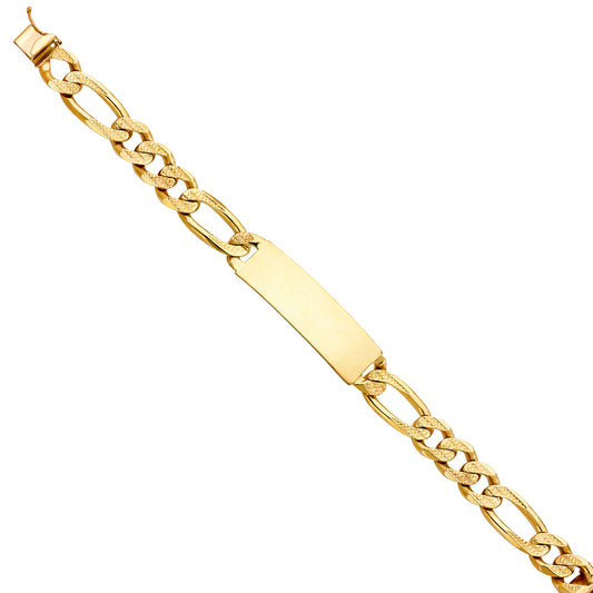 14K Yellow Gold Men’s Figaro Link ID Plate Bracelet-11mm Wide