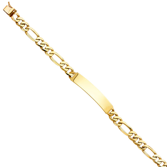 14K Yellow Gold Men’s Figaro Link ID Plate Bracelet-8.5mm Wide