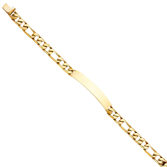 14K Yellow Gold Men’s Figaro Link ID Plate Bracelet-7.5mm Wide