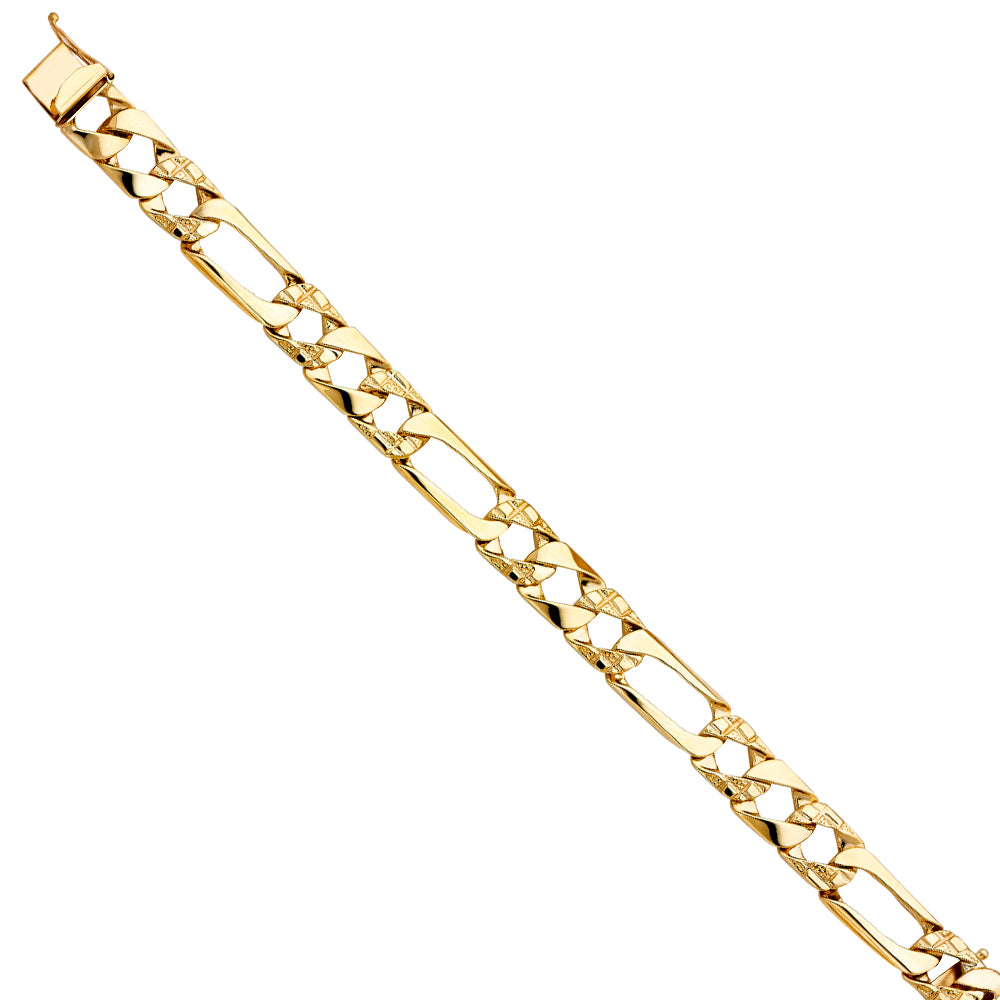 14K Yellow Gold Men’s Figaro Link Bracelet-11mm Wide