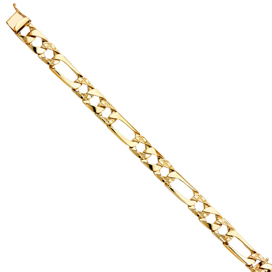 14K Yellow Gold Men’s Figaro Link Bracelet-11mm Wide