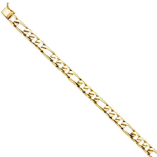 14K Yellow Gold Men’s Figaro Link Bracelet-8mm Wide
