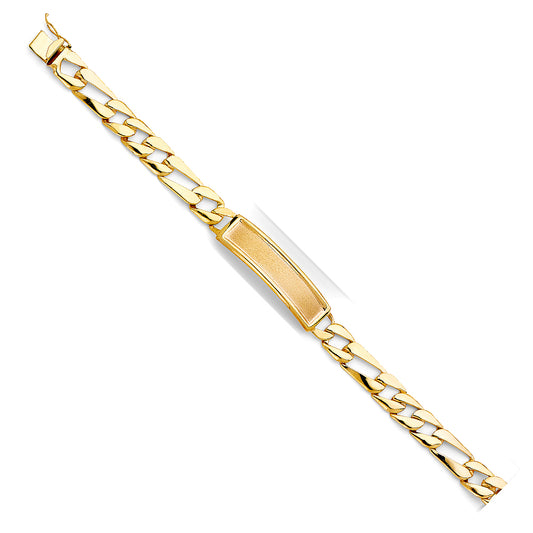 14K Yellow Gold Light-Weight Figaro Link Men’s ID Bracelet 10.5mm Wide
