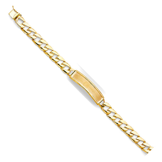 14K Yellow Gold Light-Weight Cuban Curb Link Men’s ID Bracelet 10.5mm Wide